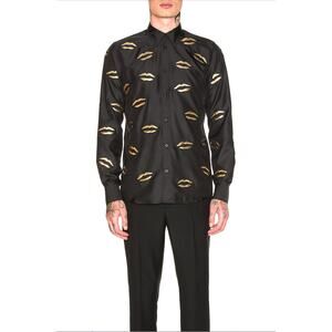 Givenchy Black with Gold Embroidery Lips Button Front Long Sleeve Shirt 38 / M